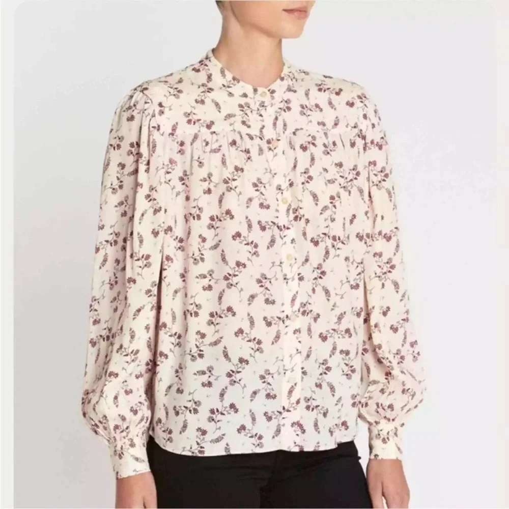 Frame Denim Pink Buttoned Blouse with Mandarin Collar